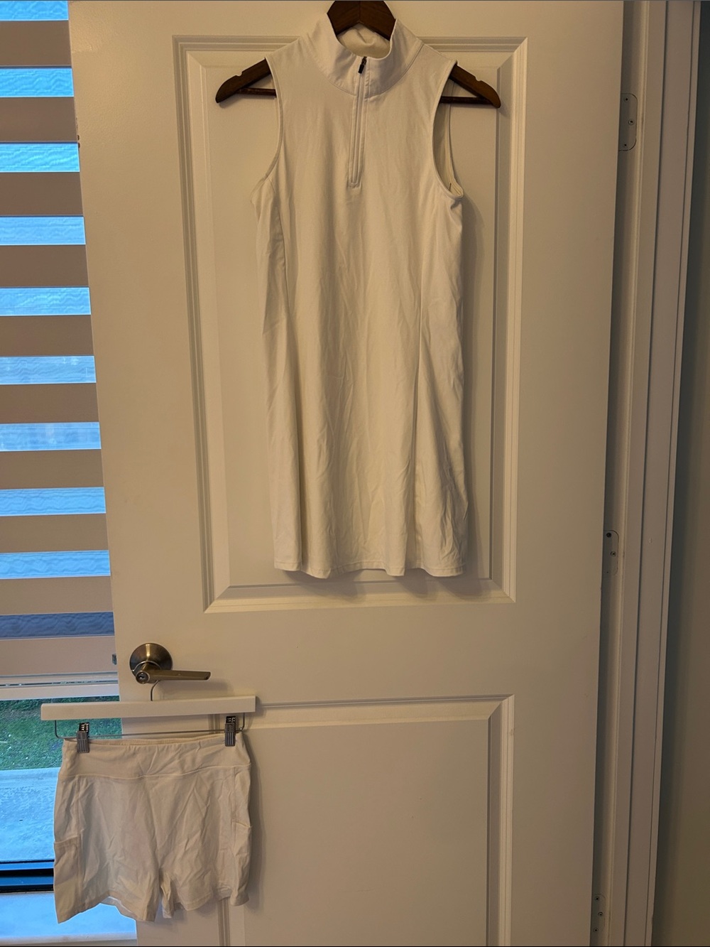 White Sleeveless Mock Neck Tennis Dress with Matching Shorts